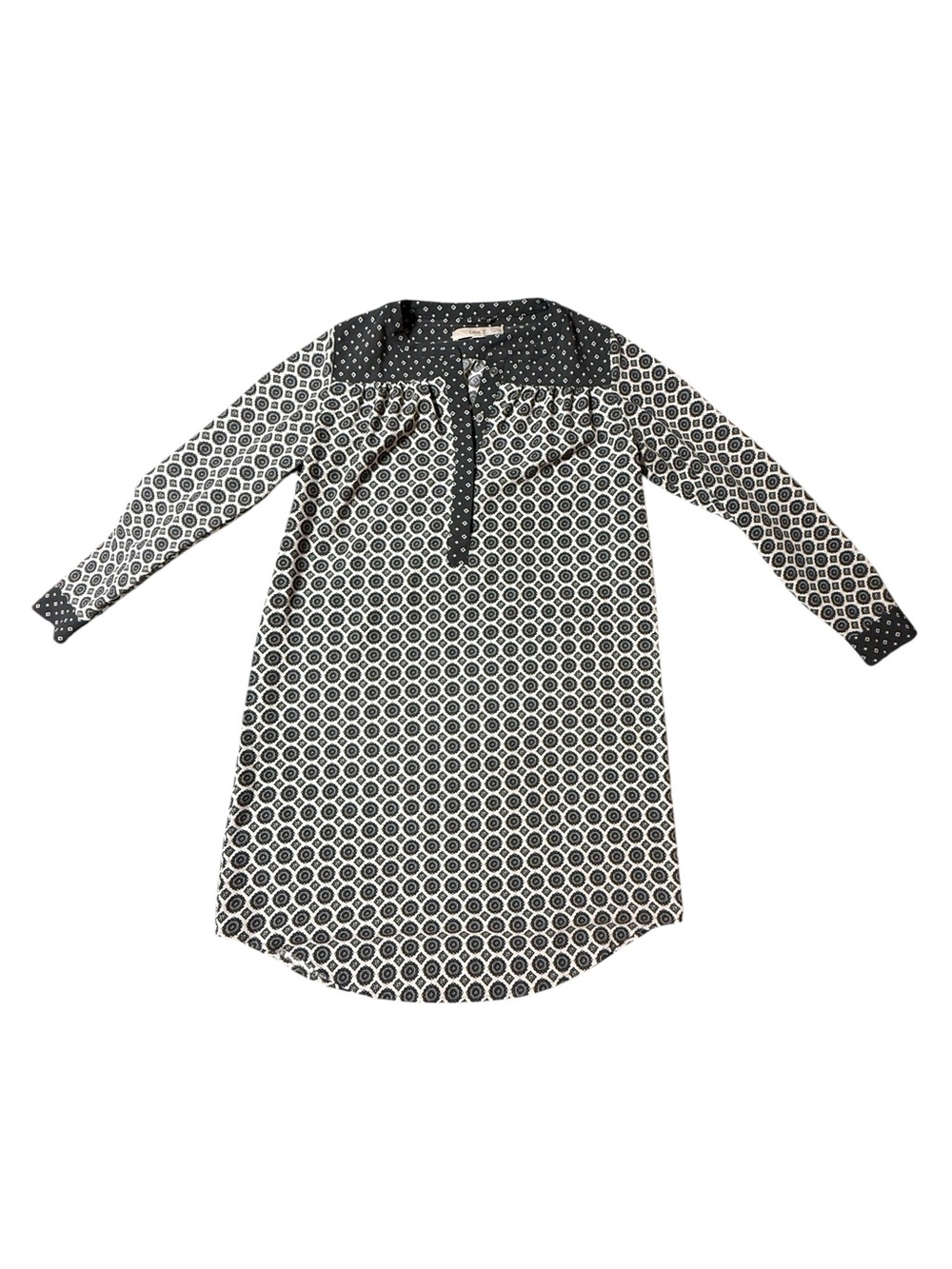 LOFT Medallion Print Popover Shift Tunic Dress Black White Geometric XSP